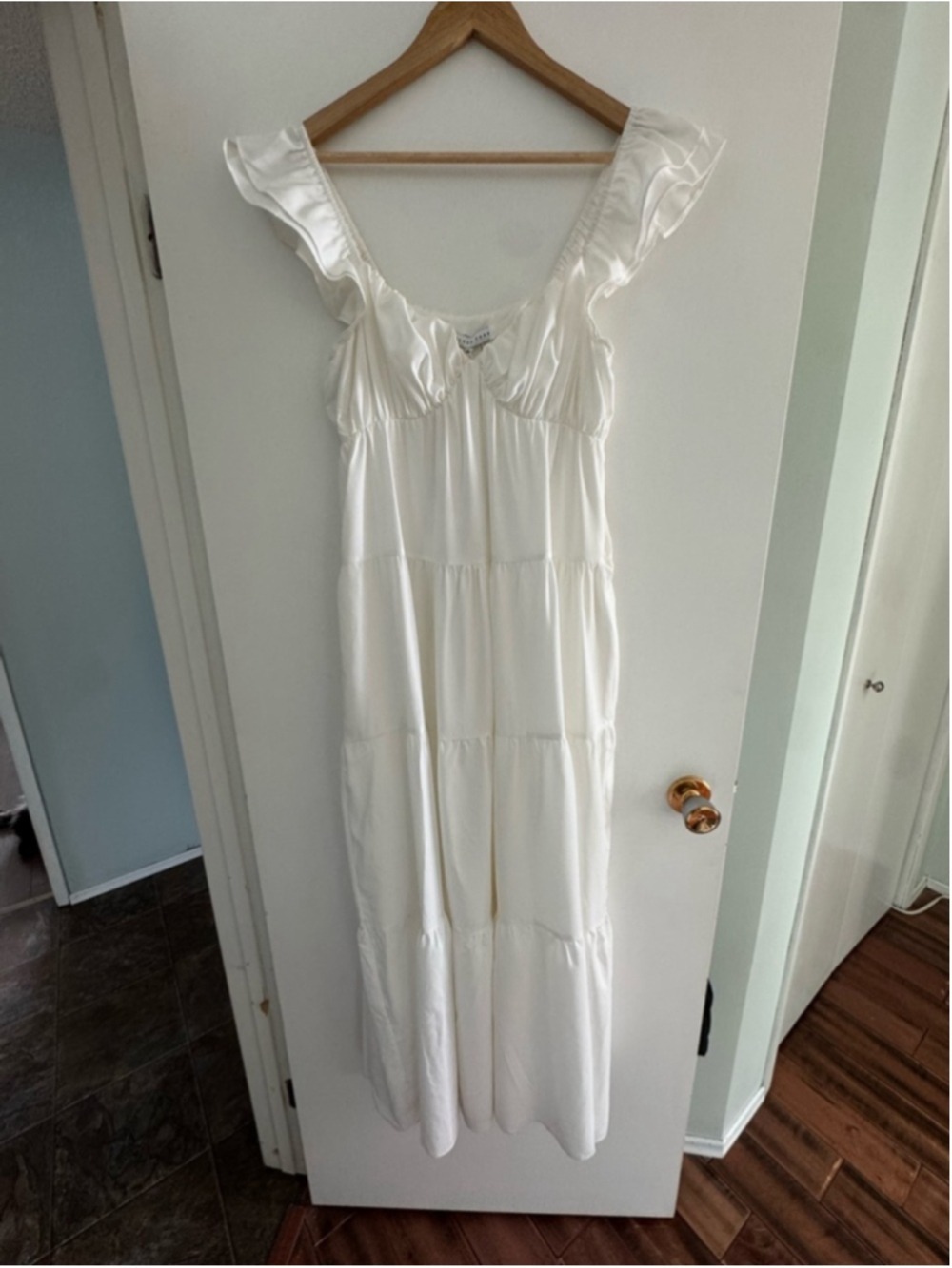 White Cottagecore Milkmaid Midi Dress Ruffle Tiered Romantic NWT XS - Picture 2 of 11